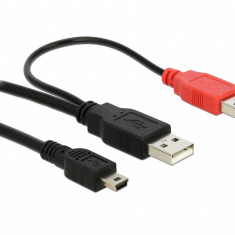 Cablu 2 x USB 2.0-A la mini USB 5 pini T-T 1m, Delock 82447