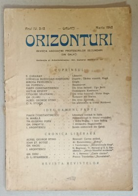 ORIZONTURI , REVISTA DE CULTURA A ASOCIATIEI PROFESORILOR SECUNDARI DIN GALATI , NR. 3- 12, 1942 foto