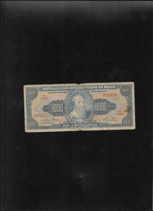 Rar! Brazilia 1000 1.000 cruzeiros 1953 (59) seria021425 valor recebido