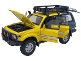 Masinuta metalica replica Toyota Land Cruiser Discovery off-road cu lumini si sunete, galben cu albastru