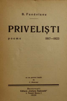 Avangarda: Fundoianu, PRIVELISTI, Bucuresti, 1930 foto