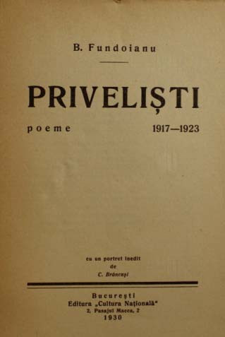 Avangarda: Fundoianu, PRIVELISTI, Bucuresti, 1930