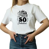 Tricou Dama cu mesaj amuzant, Zi de nastere 50 ani, La multi ani, alb, marimea S