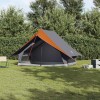 Cort Camping 5 Persoane vidaXL, Gri/Portocaliu, Poliester Waterproof, 256x256x185cm