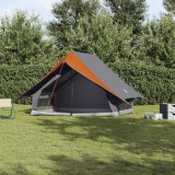 Cort Camping 5 Persoane vidaXL, Gri/Portocaliu, Poliester Waterproof, 256x256x185cm