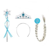 Set Accesorii Printesa Elsa Frozen IdeallStore&reg; 3-12 ani: Coroana, Bagheta Magica, Coada Impletita - Carnaval, Halloween, Petreceri Tematice