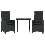 Set mobilier de gradina cu perne, 3 piese, negru, poliratan