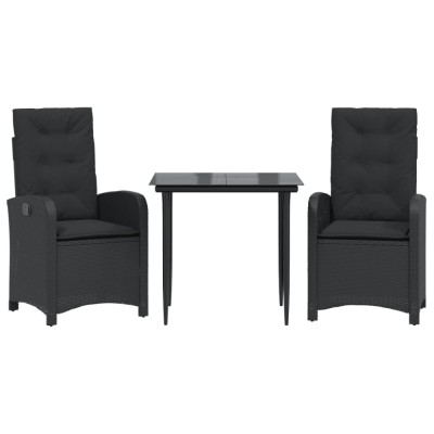 Set mobilier de gradina cu perne, 3 piese, negru, poliratan foto
