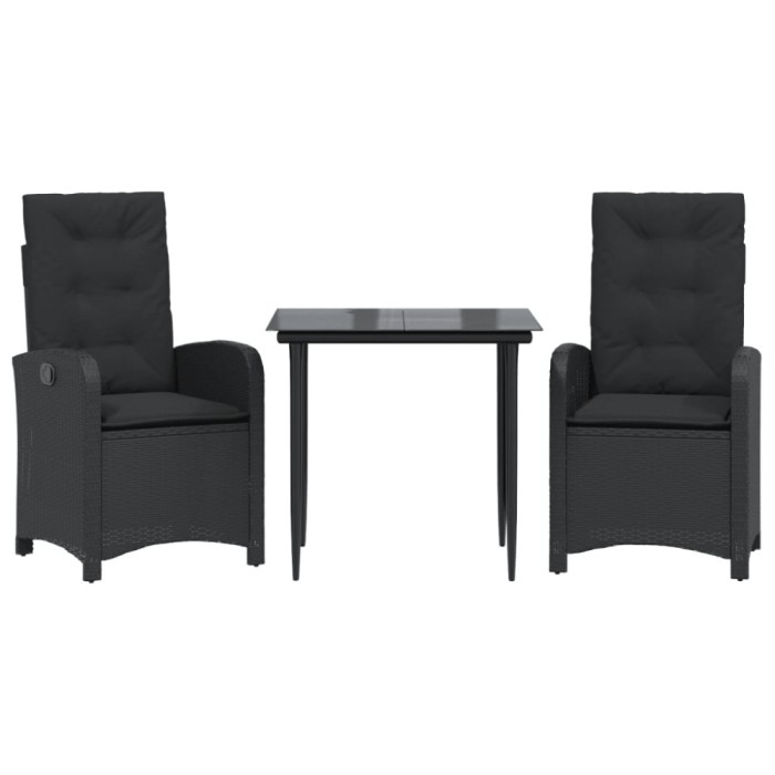 Set mobilier de gradina cu perne, 3 piese, negru, poliratan