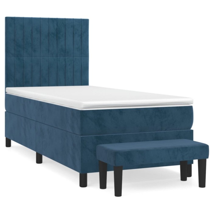 Pat box spring cu saltea, albastru inchis, 80x200 cm, catifea