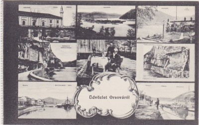 CP Insula Ada-Kaleh colaj Udvozlet Orsovarol &amp;ndash; Salutari din Orsova circa 1910-1920 foto