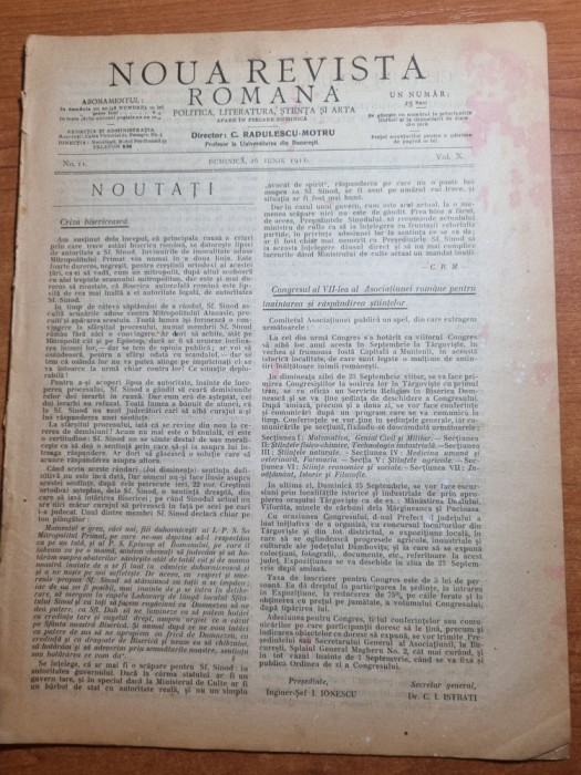 noua revista romana 26 iunie 1911-criza bisericeasca