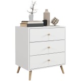HOMCOM Comodă 3 sertare Design scandinav Mobilier de Depozitare Camera MDF Alb m&acirc;nere picioare conice Lemn Masiv de pin | Aosom Romania