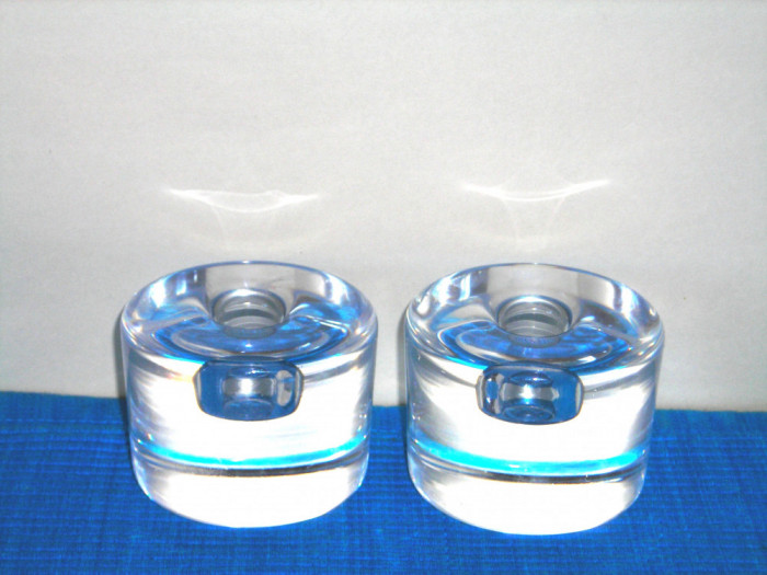 Suporturi cristal lumanare suflate manual 2 buc - design Lena Bergstrom Orrefors