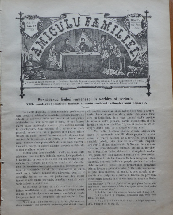 Ziarul Amiculu familiei , an 4 , nr. 22 , Gherla , 1880 , articol Gh. Baritiu