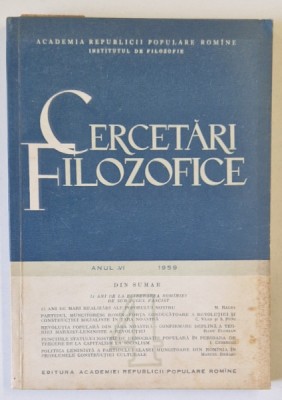 CERCETARI FILOZOFICE , ANUL VI , NR. 4 , 1959 foto