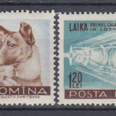 ROMANIA 1957 LP 447 CATELUSA LAIKA PRIMUL CALATOR IN COSMOS SERIE MNH