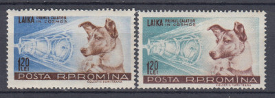 ROMANIA 1957 LP 447 CATELUSA LAIKA PRIMUL CALATOR IN COSMOS SERIE MNH foto