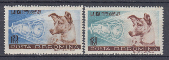 ROMANIA 1957 LP 447 CATELUSA LAIKA PRIMUL CALATOR IN COSMOS SERIE MNH