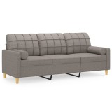 Canapea cu 3 locuri cu pernute, gri taupe, 180 cm, textil