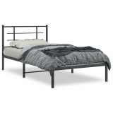 VidaXL Cadru de pat din metal cu tăblie, negru, 107x203 cm