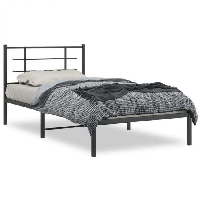 Cadru de pat din metal cu tablie, negru, 100x200 cm GartenMobel Dekor
