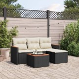 Cumpara ieftin Set mobilier de grădină cu perne, 5 piese, negru, poliratan