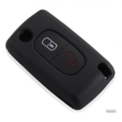Husa Cheie Citroen/Peugeot 2 Butoane Silicon Neagra AutoProtect KeyCars foto