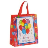Geantă textilă roșie cu model baloane și mesaj Happy Birthday, 34x37,5x14 cm, CMCLASS