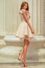 Rochie Scurta Bej Ocazie cu Un Umar Gol si Funda, Tulle, Captusita, Marimea M, Fabricata in Romania
