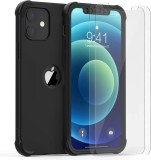 Set de husa cu doua folii de protectie ecran pentru iPhone 12 Pro Oretech, sticla securizata/cauciuc siliconic, negru/transparent, 6,1 inchi