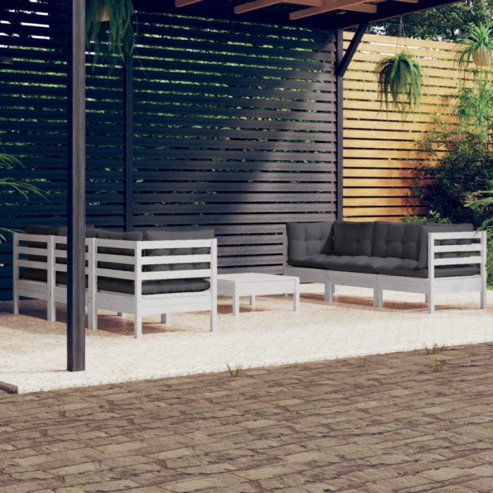 Gossi set mobilier gradina cu perne antracit, 7 piese, lemn masiv pin