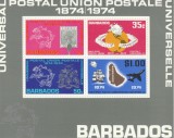 Barbados 1974 - Centenar U.P.U.,bloc 4 valori dantelate, MNH.MI,Bl.5