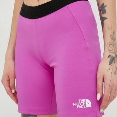 The North Face pantaloni scurti sport Mountain Athletics femei, culoarea violet, neted, medium waist