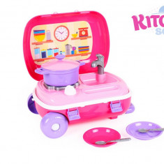 Set mini bucatarie in troliu roz TechnoK, cu accesorii
