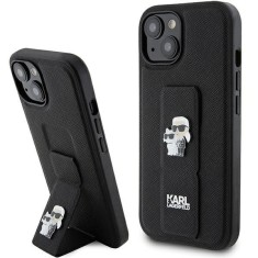 Husa originala iPhone 15 Karl Lagerfeld Saffiano Gripstand, Karl&amp;amp;Choupette, negru, KLHCP15SGSAKCPK foto