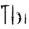 Set 4 Accesorii Vanatoare IdeallStore: Topor, Cutite Otel Inoxidabil, Baioneta, Karambit, Deschidere Automata, Negru + Husa