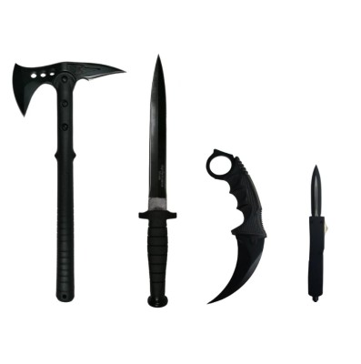 Set 4 ustensile DeltaForce, topor si 3 cutite, otel inoxidabil, negru foto
