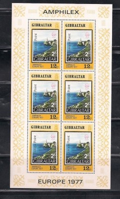 Gibraltar 1977 Europa CEPT, AMPHILEX 12p, perf. sheetlet, MNH S.148 foto