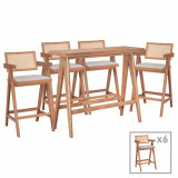 Set masa de bar si 6 scaune Winslow v2, Pakoworld, 120x45x100 cm, lemn de cauciuc/textil, maro deschis