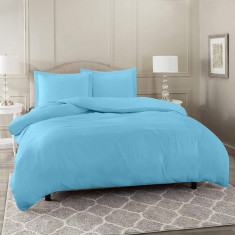 Lenjerie de pat pentru o persoana cu husa elastic pat si fata perna dreptunghiulara, Azure, bumbac ranforce, gramaj tesatura 120 g/mp, Bleu
