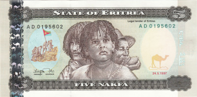 Eritreea, 5 nakfa 1997, UNC foto