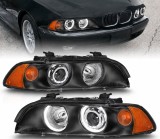 Cumpara ieftin Faruri cu Angel Eyes pentru BMW E39 (1997-2003) Carcasa neagra, lentila clara, becuri halogen