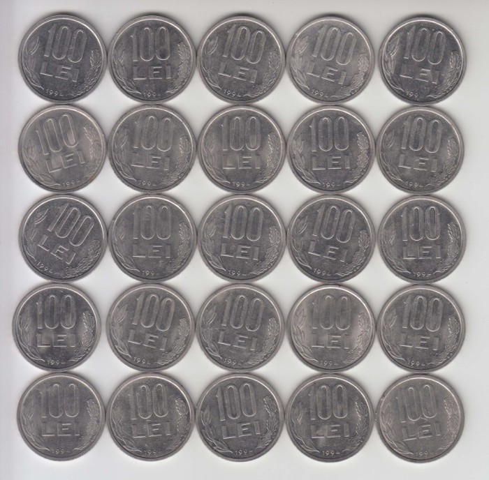 ROMANIA - LOT 100 LEI 1994 - 25 MONEDE , L17.11