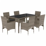Cumpara ieftin Set mobilier de gradina cu perne 7 piese gri poliratan &amp; sticla
