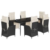 Set mobilier de gradina cu perne, 7 piese, negru, poliratan