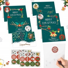 Set de 12 felicitari, 12 plicuri si 1 foaie cu stickere pentru Craciun Sunshine, hartie, multicolor, 10 x 15 cm