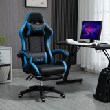 Vinsetto Scaun de gaming din piele ecologica PU si otel cu inaltime reglabila si spatar inclinabil, 65x65x121-129 cm, albastru si negru