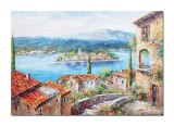 Cumpara ieftin Tablou impasto living pictat manual, Colt de rai, peisaj citadin, 100x70cm ulei pe panza in cutit efect 3D, Valentin Pop