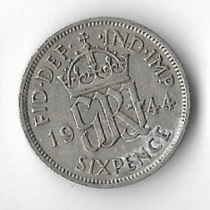Moneda 6 pence 1944 - Marea Britanie, 2,8276 g argint 0,5000